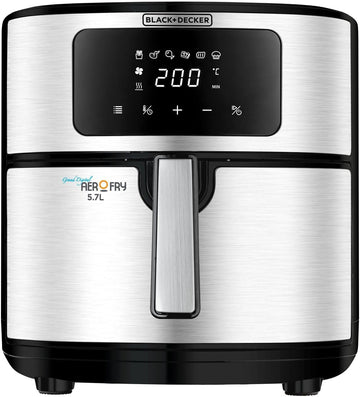 Black & Decker 7.2L, 6 in 1 Air Fryer, Digital Touch Control, Rapid Air Convection, Non-Stick, Adjustable Temp, Auto-Off, Cool-Touch Handle, Dishwasher Safe, Premium Stainless-Steel Finish- AF7257-B5