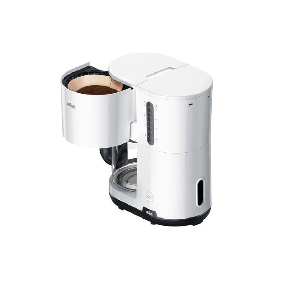 Braun Breakfast1 Filter Coffee Maker AromaCafe OptiBrew System Automatic Shut Off Coffee Maker for up to 10 Cups Dishwasher Safe White, KF1100WH